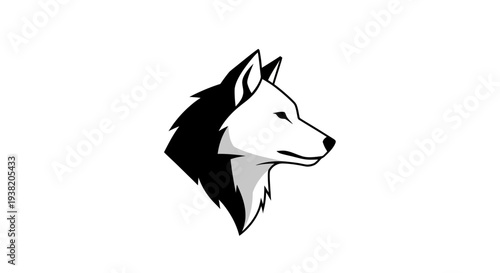 Black and white wolf head profile.