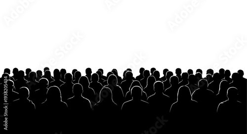 Silhouetted Crowd of People Standing Together.