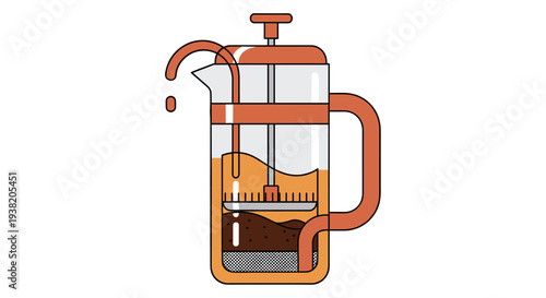 Coffee brewing in a French press pot illustration