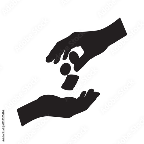 islamic Hands giving and receiving coins symbolizing financial transaction donation donation or payment silhouette