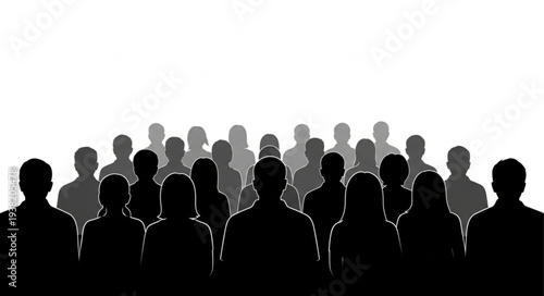 Silhouetted Crowd of People Standing Together.