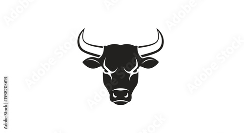 Black Bull Head Illustration with Horns.