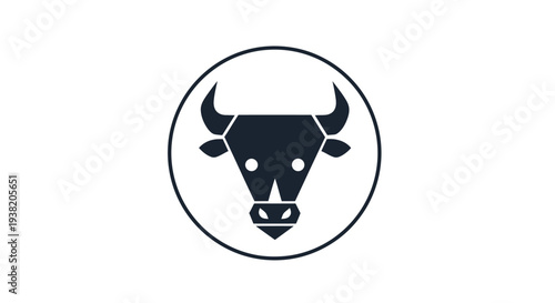 Black bull head in circle logo.