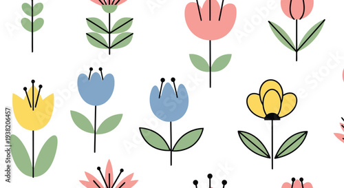 A delightful array of colorful flowers in a charming and whimsical pattern