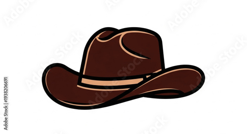 Brown cowboy hat illustration on white background.