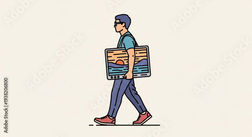 Man walking with a large stack of books in his hands.