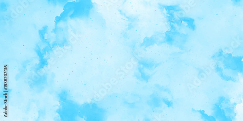 Panorama of blue sky and White cloud nature background .Classic hand painted Blue watercolor background for design.Aquarelle hand painted paper textured canvas for vintage ,invitation card, template.	