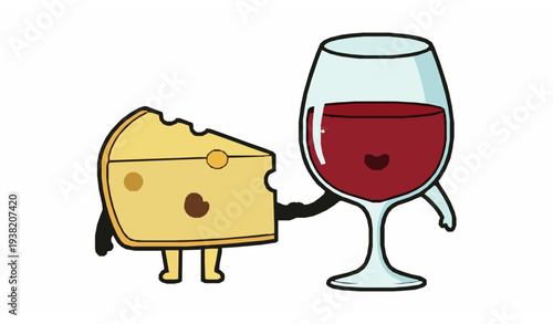 Adorable Kawaii Cheese and Wine Perfect Pair Cartoon Food Characters