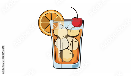 Refreshing Alcoholic Cocktail with Ice Orange Slice and Cherry Garnish