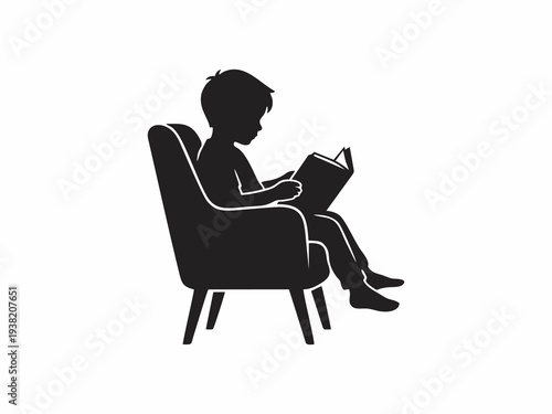 Silhouette of a Little Boy Reading a Book on Armchair for back to school design concept 