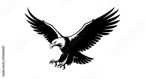 Black silhouette of an eagle in flight with outstretched wings.