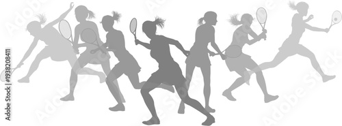 Silhouette Tennis players set. Active sports people healthy players fitness silhouettes concept.