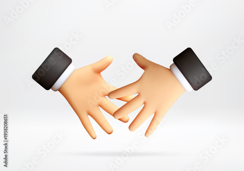 3D Businessman hand icon making handshake. 3d gesture for partnership agreement or deal. Corporate cooperation and business connection. Professional office meeting success. Vector illustration