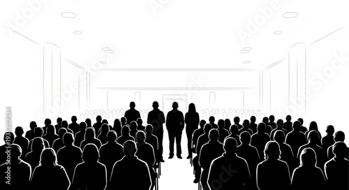 Silhouetted People in Conference Hall.