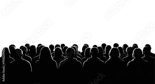 Silhouetted Crowd of People Standing Together.