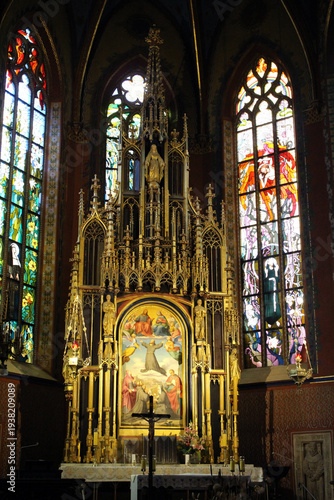 God Father Stained Glass August 2024 Famous Wyspianski window inside Franciscan basilica