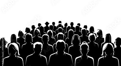 Silhouetted Crowd of People Standing Together.