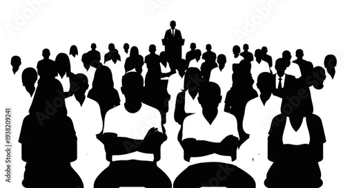 Silhouetted Crowd of People Standing Together.