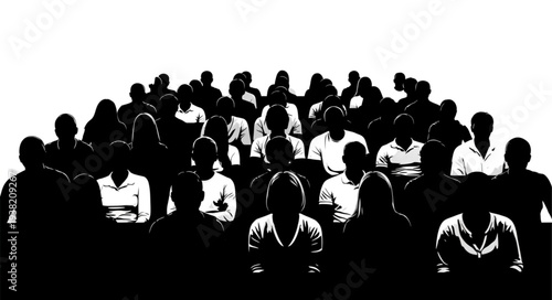 Silhouetted Crowd of People Standing Together.