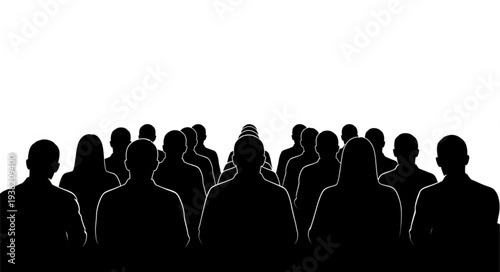 Silhouetted Crowd of People Standing.