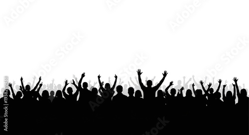 Silhouetted Crowd Raising Hands in Unison.