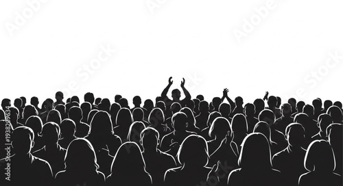 Silhouetted Crowd with Raised Hands.