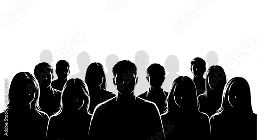 Silhouetted Group of People Standing.
