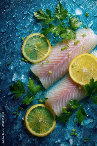 Fresh fish fillets garnished with citrus and herbs