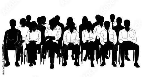 Silhouetted Men Sitting in Meeting.