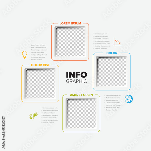 This infographic template features four square image placeholders for your data visualization. Use this versatile infographic design to present information and placeholders clearly.