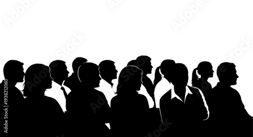 Silhouetted People Standing in a Row.