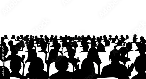 Silhouetted People in Crowd Gathering.