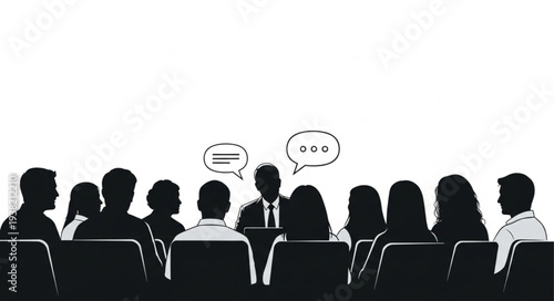 Silhouetted People in Meeting Discussion.