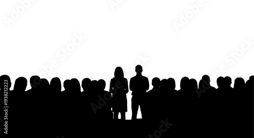 Silhouetted People Standing in Crowd.