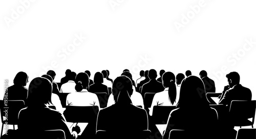 Silhouetted People in Meeting Room.