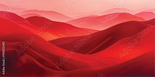 A smooth red satin fabric background features flowing wavy textures and soft curves in a vibrant silk textile design perfect for a luxury wallpaper backdrop