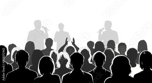 Silhouetted People Listening to Speakers.