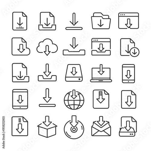 Download icon set featuring various devices and file formats.