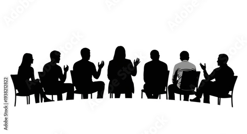 Silhouetted People Sitting in a Row.