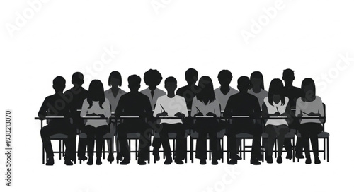 Silhouetted People Sitting in Meeting.