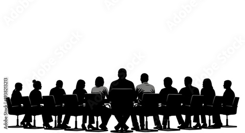 Silhouetted People Sitting in Meeting.