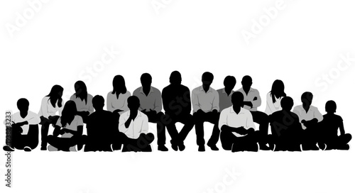 Silhouetted People Sitting Together Group.