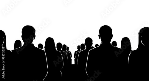 Silhouetted People Standing in a Crowd.