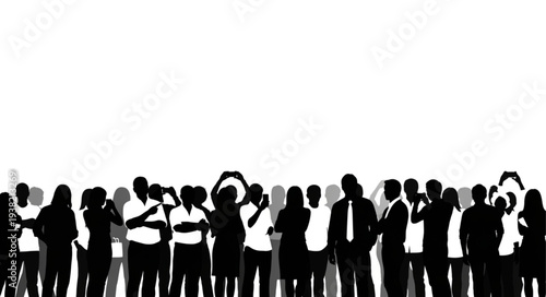 Silhouetted People Standing in a Crowd.