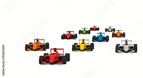 Group of formula cars on track vector illustration