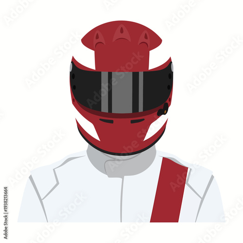 Front view of racing driver in red helmet