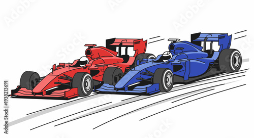 Close side view of racing cars in competition