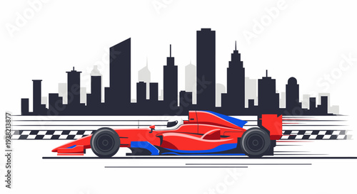 Aerodynamic racing car on city street circuit