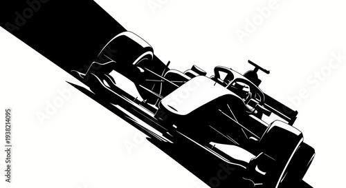 Artistic monochrome formula car perspective view