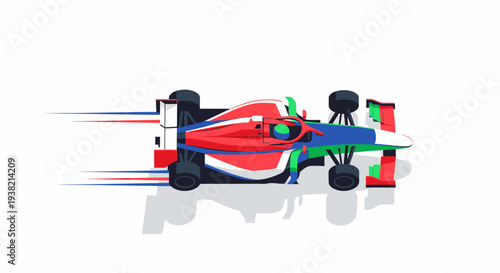 Top view of colorful formula racing car with speed lines
